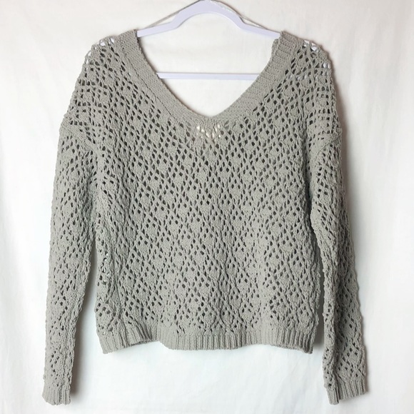 NWT! Nicole Miller Artelier Crochet Knit Button Front Taupe M Cardigan Boho Chic - Picture 2 of 7